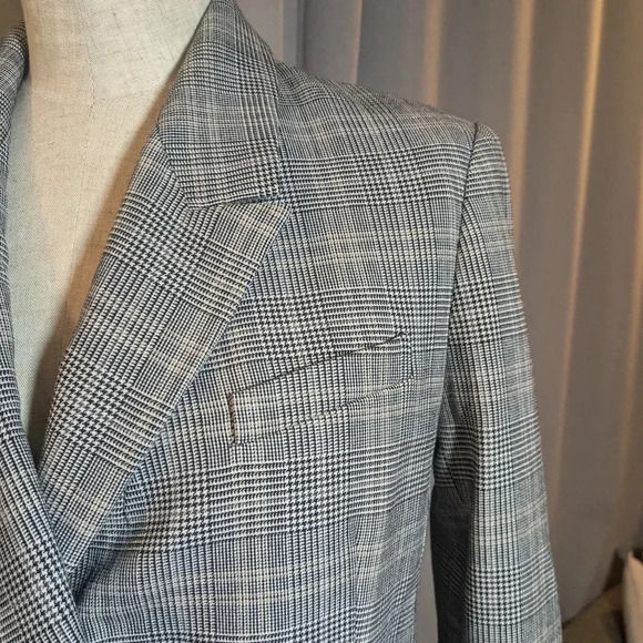 Aritzia Babaton Samuel Blazer Houndstooth Plaid Black White 00 Double Breasted - Picture 6 of 12
